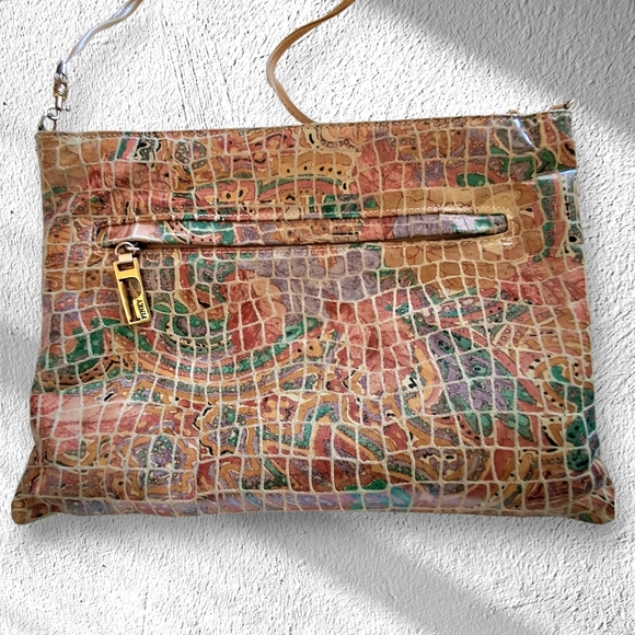 Pinky Handbags - Pinky Vintage Handbag Beverly Hills Bag Lady Croc Embossed Leather Pastels Beaut